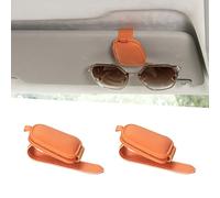 Yuoyar Sunglass Holder for Car, Magnetic Leather Sunglasses Holder and Ticket Card Clip, Car Visor Accessories, 2 Packs (Orange)
