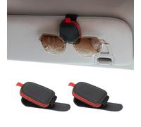Yuoyar Sunglass Holder for Car, Magnetic Leather Sunglasses Holder and Ticket Card Clip, Car Visor Accessories, 2 Packs (Black-red)