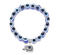 Yup It All - Elephant Evil Eye Bead Bracelet Turkish Hand of Fatima 8mm Stretch Bracelet Hamsa Lucky Charm Nazar Battu Protection Blessing Good Luck Gift Women Men Wedding Anniversary