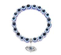 Yup It All - Evil Eye Diwali Gift Bracelet 8mm Turkish Evil Eye Handmade Blue Beads Stretch, Hand of Fatima Hamsa Suitable for Women Men Good Luck Blessings Protection Elephant Butterfly Nazar Eid