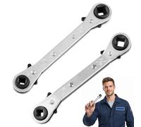 Yupaluz 2Pcs Ratchet Wrench, HVAC Tools Square Double Head Straight and Bent, Radiator Valve Spanner for Refrigeration air Conditioning Service Repair