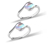 YUPDFGB 2 Pcs Moonstone Ring, Adjustable Moonstone Rings for Women, Hypoallergenic Silver Open Mood Ring, Oval Stone, Best Gift For Her, Jewellery Gift for Mother wife Girlfriend
