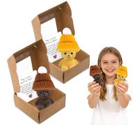 YUPDFGB 2 PCS My Little Worry Bear in a Box, Mini Plush Teddy Bears with Inspirational Card, A Little Pocket Bear Hug, Fun Stuffed Worry Bears with hats（Yellow, brown）