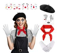 YUPDFGB Costume Mimo Women, Pantomime Accessories Set with Hat and Face Tattoo, Pantomime Costume Ladies, Adult Cosplay Costume for Carnival Halloween