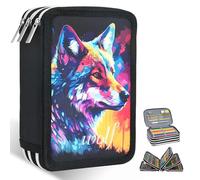 YUPDFGB Large Capacity Pencil Case, Multi-Layer Wolf Pencil Bag, 3 Compartments - 57 Pockets for School, Teenagers, Children, Boys, Girls