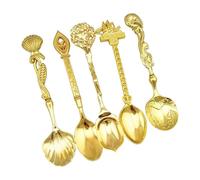 YUPEIUKLI Retro Art Alloy Spoon Set 5pieces Kitchen Utensils Sturdy Alloy Tableware Collection For Dining Elegances