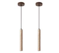 YUPIN Retro Yellow Travertine Vintage Pendant Light Wabi-sabi Style Stone Bedside Pendant Lamp G9 Rustic Hanging Light Fixture for Bedroom Kitchen Island Living Room Restaurant Lights(2-Light)