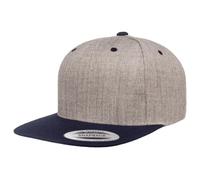 Yupoong Flexfit Unisex Kappe Classic Snapback 2-Tone, zweifarbige blanko Cap mit geradem Schirm, One Size Einheitsgröße für Männer und Frauen, Farbe heather/navy