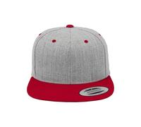 Yupoong Flexfit Unisex Kappe Classic Snapback 2-Tone, zweifarbige blanko Cap mit geradem Schirm, One Size Einheitsgröße für Männer und Frauen, Farbe heather/red