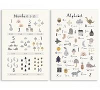 YUPPOG Alphabet Number Wall Art Nursery Canvas Posters Print Painting Education Poster Nordic Wall Pictures Kids Room Decor-40x50cmx2 Frameless