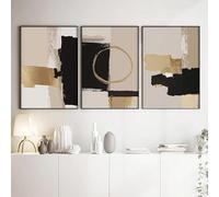 YUPPOG Black and Gold Pictures Abstract Neutral Beige Wall Art Pattern Canvas Paintings Modern Posters Prints Picture for Living Room Decor-50x70cmx3 No Framed