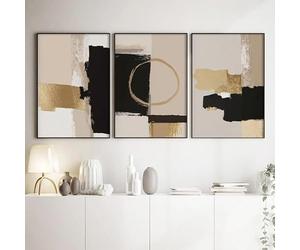 YUPPOG Black and Gold Pictures Abstract Neutral Beige Wall Art Pattern Canvas Paintings Modern Posters Prints Picture for Living Room Decor-60x90cmx3 No Framed