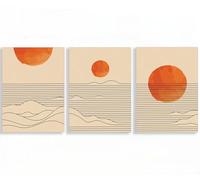YUPPOG Boho Wall Art Sunset Sea Wave Line Canvas Posters Burnt Orange Art Painting Sunrise Prints Pictures for Living Room Home Decor-30x40cmx3 Frameless