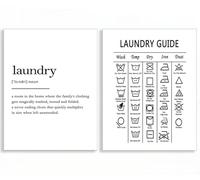 YUPPOG Laundry Guide Canvas Painting Wall Art Laundry Cheat Sheet Posters Minimalist Wall Art Print Pictures for Bathroom Decor-40x50cmx2 Frameless