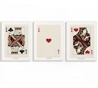 YUPPOG Playing Cards Poster Queen King Ace Of Hearts Wall Art Print Vintage Canvas Painting Mid Century Wall Picture Living Room Decor-50x70cmx3 Frameless