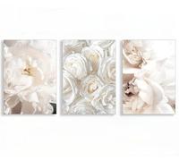 YUPPOG White Flowers Garden Canvas Wall Art Peony Rose Posters Beige Art Prints Painting Nordic Wall Pictures Home Decor-50x70cmx3 Frameless