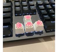 YupYay 4 Pack Custom OEM R4 PBT Mechanical Keyboard Keycaps - Cute Cat Paw Kawaii Gaming Key Caps for Mechanical Keyboard with Keycap Puller (White Base)