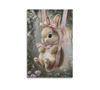 YUQLAGA Charming Hanging Chair Bunny Pink Lace Butterfly Festival Poster Canvas Wall Art For Living Room Bedroom Gaming Room Office Posters 20x30inch(50x75cm)