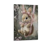 YUQLAGA Charming Hanging Chair Bunny Pink Lace Butterfly Festival Poster Canvas Wall Art For Living Room Bedroom Gaming Room Office Posters 24x36inch(60x90cm)