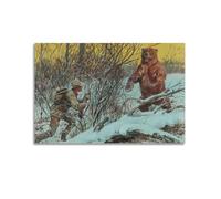 YUQLAGA The Bear And The Hunter Poster Canvas Wall Art Hanging Painting, Suitable for Living Room Bedroom Game Room Office, Best Gift Choice 16x24inch(40x60cm)