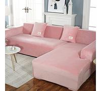 YUR L Shape Sofa Slipcover Soft Velvet Fabric,High Stretch Corner Couch Cover with Elastic Bottom,Waterproof Armrest Furniture Protector for Pets Kids