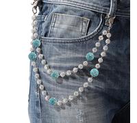 YURAOER Fashion Layered Ceramic Bead Keychain - Sparkly Rhinestone Wallet Chains for Pants Jeans Accessories for Men Women, Blue, As shown in the pic