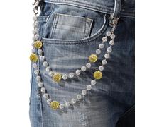 YURAOER Fashion Layered Ceramic Bead Keychain - Sparkly Rhinestone Wallet Chains for Pants Jeans Accessories for Men Women, Yellow, As shown in the pic