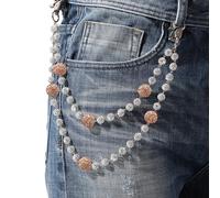 YURAOER Fashion Layered Ceramic Bead Keychain - Sparkly Rhinestone Wallet Chains for Pants Jeans Accessories for Men Women, Champagne, As shown in the pic