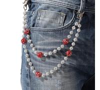 YURAOER Fashion Layered Ceramic Bead Keychain - Sparkly Rhinestone Wallet Chains for Pants Jeans Accessories for Men Women, Red, As shown in the pic