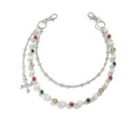 YURAOER Layered Daisy Pearl Wallet Chain Rhinestone Flower Heart Cross Bag Charms Keychain Pants Jean Chains for Women Men, As shown in the pic, Metal & Resin