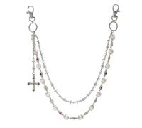 YURAOER Layered Daisy Pearl Wallet Chain Rhinestone Flower Heart Cross Bag Charms Keychain Pants Jean Chains for Women Men, silver cross chain daisy, As shown in the pic