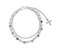 YURAOER Layered Daisy Pearl Wallet Chain Rhinestone Flower Heart Cross Bag Charms Keychain Pants Jean Chains for Women Men, silver cross chain heart, As shown in the pic