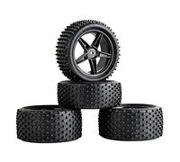 Yurefax 4pcs Rubber Tires ABS WheeI 2 Front 2 Behind, for HSP, 1:10 Buggy RC 66010-66030 Rc Car Tire(Black)