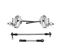 Yurefax Metal Front Rear Portal Axle With Steel Steering Link, for 1/10 RC Crawler Car, for Axial SCX10 II 90046 90047 AR44 Suspension Link(Silver Front Axle)