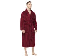 Yurhap Mens Fleece Robe, Soft Plush Robe for Men, Fluffy Bathrobe with Belt & 2 Pockets, Wine Red, XXL/3XL