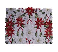 Yurhuit Christmas Embroidered Table Runner, Luxury Holly Poinsettia Table Runner for Christmas Decorations, 15 x 70 Inch