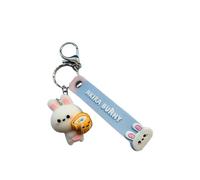 Yuri Bear and Akira Bunny Keychain, Cute Cartoon Animal Figures (white with blue Wristband)