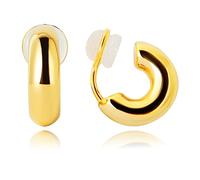 Yurielys Clip on Small Chunky Hoop Earrings for Women Girls, 14K Real Gold Plated Hoop Fake Piercing Earrings, Non Pierced Earrings Gold Silver, 15 mm, Yellow Gold, No Gemstone