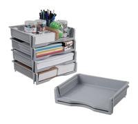 Yuright Gray Plastic Desk File Organiser Tray, 6-Tier Stackable A4 Size Letter Tray