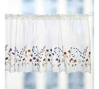 yurlisa KFL027 Sheer Embroidery Pastoral Style Cafe Curtain Kitchen Curtain Floral Window Valance,W60XL18 inch (Wild Flower)