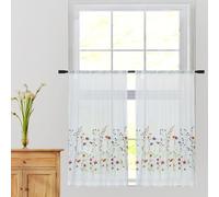 yurlisa KFL027 Sheer Embroidery Pastoral Style cafecurtain, White Sheer Tiers for Windows 2 Panels (Wild Flower, W30 XL24 X2 Tiers)