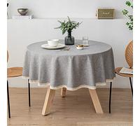 YURO Round Table Cloth,140cm,Faux Cotton Linen Water Resistant Wipeable Tablecloths,Solid Color Tassel Washable Dining Table Cover for Cafe Restaurant Home