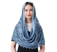 YuRongsxt Mantilla Infinity Veils Catholic Church Head Covering Floral Lace Cathedral Chapel Veil M27, Dusty Blue, 118cm*60cm