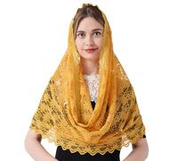 YuRongsxt Mantilla Infinity Veils Catholic Church Head Covering Floral Lace Cathedral Chapel Veil M27, Golden, 118cm*60cm