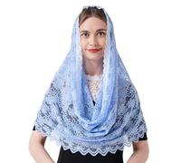 YuRongsxt Mantilla Infinity Veils Catholic Church Head Covering Floral Lace Cathedral Chapel Veil M27, Sky Blue, 118cm*60cm