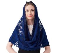 YuRongsxt Mantilla Infinity Veils Catholic Church Head Covering Floral Lace Cathedral Chapel Veil M27, Navy Blue, 118cm*60cm