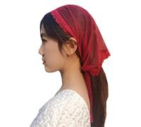 YuRongsxt Triangle Chapel Veil Mantilla Lace Headcovering Catholic Latin Mass M15, Burgundy, Large