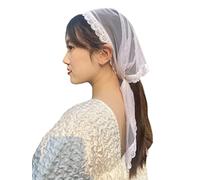 YuRongsxt Triangle Chapel Veil Mantilla Lace Headcovering Catholic Latin Mass M15, White, Large