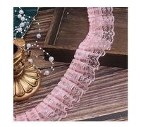 Yurosiay 20 m Lace Trim 4.5 cm Wide Ruffle Lace Trim Pleated Organza Lace Border Tulle Ruffle Lace Ribbon Ruffle Trim Double Layer Ruffle Trim Lace Trim for Sewing Pink 1#