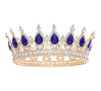 Yurosiay Baroque Crown Vintage Rhinestone Bridal Tiara Crystal Evening Crown Perfect Suitable for Birthdays Legacy Celebrations Balls with Round Crown Proms KC Gold - Blue